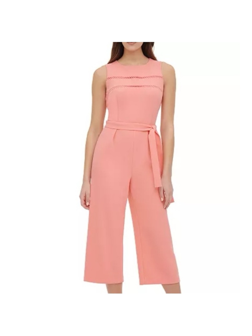Sleeveless Peach Wide-Leg Jumpsuit with Waist Tie